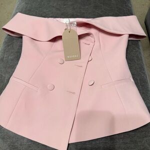 Meshki Blush Pink Off-Shoulder Double-Breasted Peplum Top